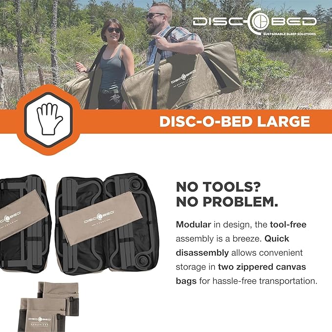 Disc-O-Bed Portable Cam-O-Bunk Bed, Large 2 Adult Sleeping Cot for Camping, Tan