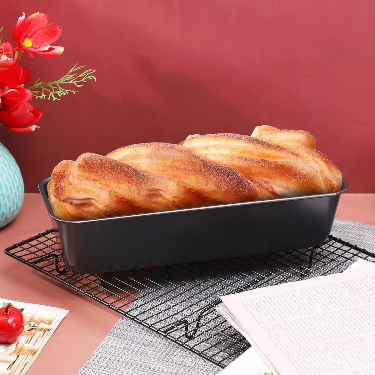 Beasea Long Loaf Bread Pan, 12x4 Inch 2 Set Rectangle Loaf Pan, Nonstick Bread Pans Carbon Steel Toast Pan Black Cake Pan Loaf Baking Pans Bakeware for Oven Baking