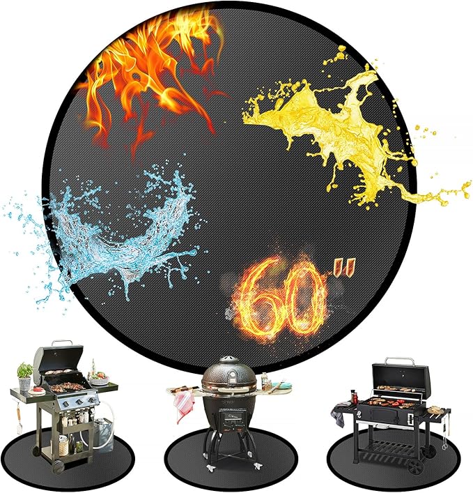 60" Round Fire Pit Mat for Solo Stove Bonfire/Under Grill Mat for Outdoor Grill Fireproof Waterproof Oil-Proof, 4 Layers Fireproof Mat Fireplace Mat BBQ Floor Mat for Deck Patio Grass Outdoor Smoker