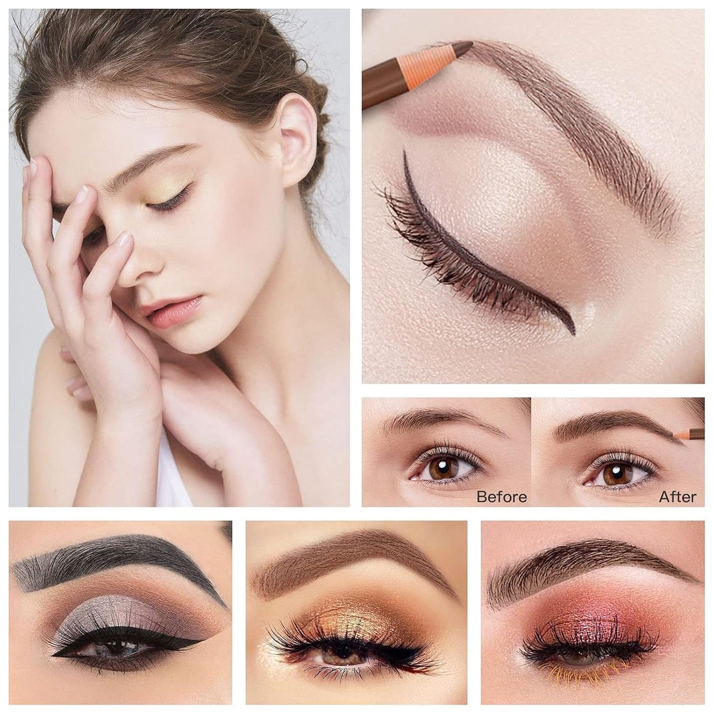 Waterproof Eye-Brow Pen-cil Set, Pull Cord Peel-off Eyebrow Pencil Microblading Pen Supplies Kit, White Eye-Liner Pencil and Eyebrows Tool Tattoo Makeup For Marking (5+1 Light Brown)