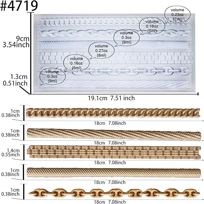 FUNSHOWCASE Chains Mold for Polyclay Air Dry Clay Plaster, 4719, 6 Trimmings #4719