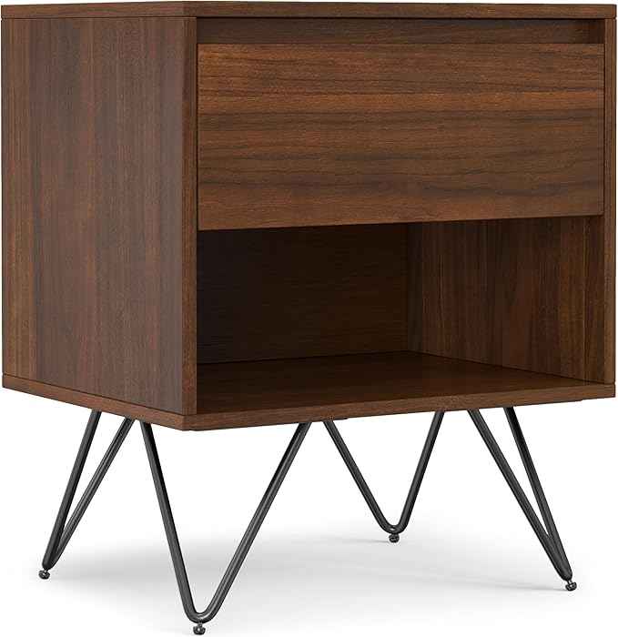 SIMPLIHOME Hunter 20 inch Wide Industrial Modern Nightstand in Walnut for the Living Room and Bedroom