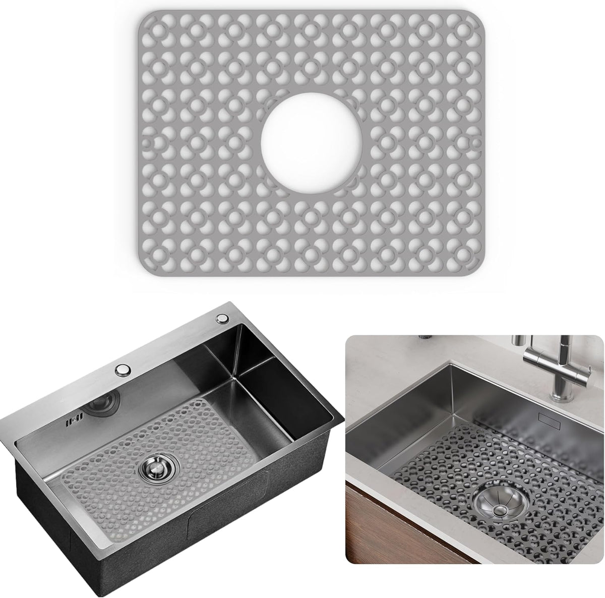 WAFT YEARN Sink Mats Sink Protectors Dish Racks Dishwasher Safe Grid Mats for Kitchen Sink Silicone Protect Sink from Stains Damage Scratches Non Slip Heat Resistant Rust Resistant 16"X12.5" Grey