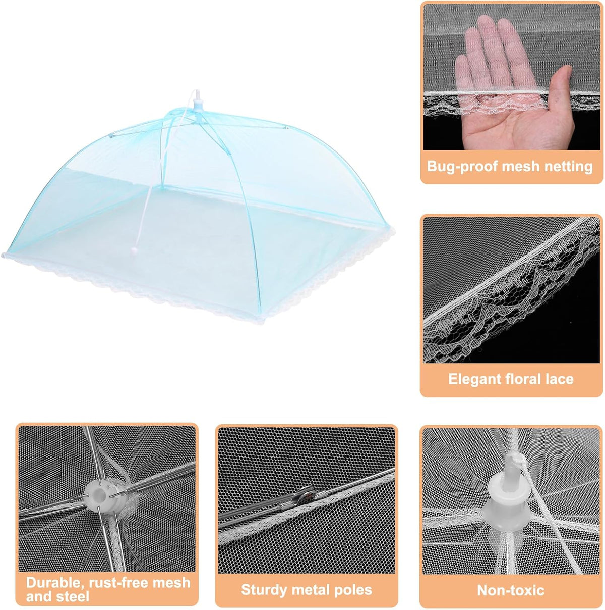 uxcell 3 Pcs Large and Tall Food Covers 17" Mesh Food Covers for Outdoors Collapsible Food Protector Covers Tent for Parties Outdoor Picnics BBQs, Blue