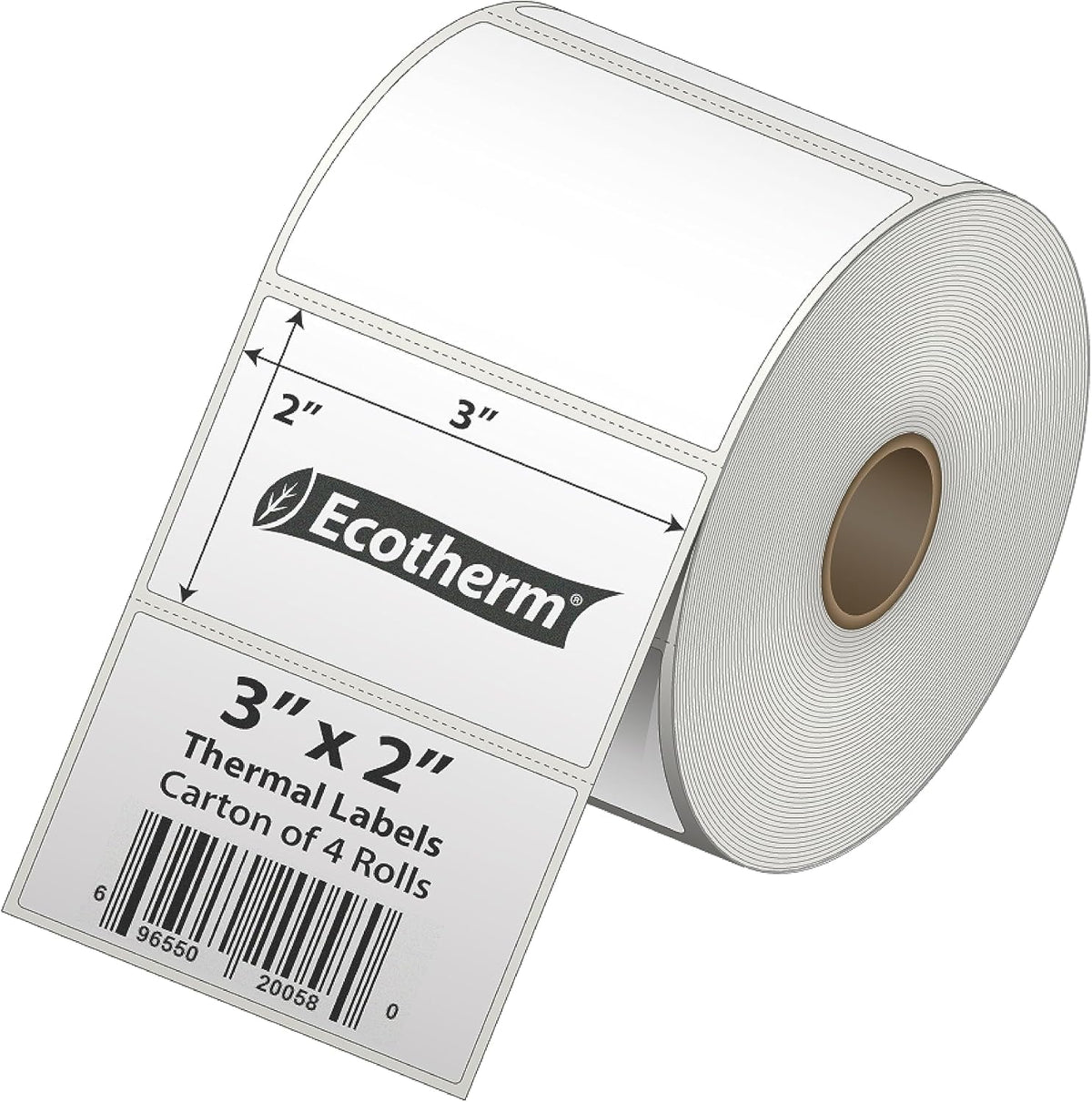 3" x 2" Thermal Labels | 4 Rolls | 2940 Labels | fits Zebra, Munbyn, Rollo, Godex, Arkscan, iDPRT, Offnova Thermal Label Printers and More | Blank White Adhesive Stickers by Ecotherm