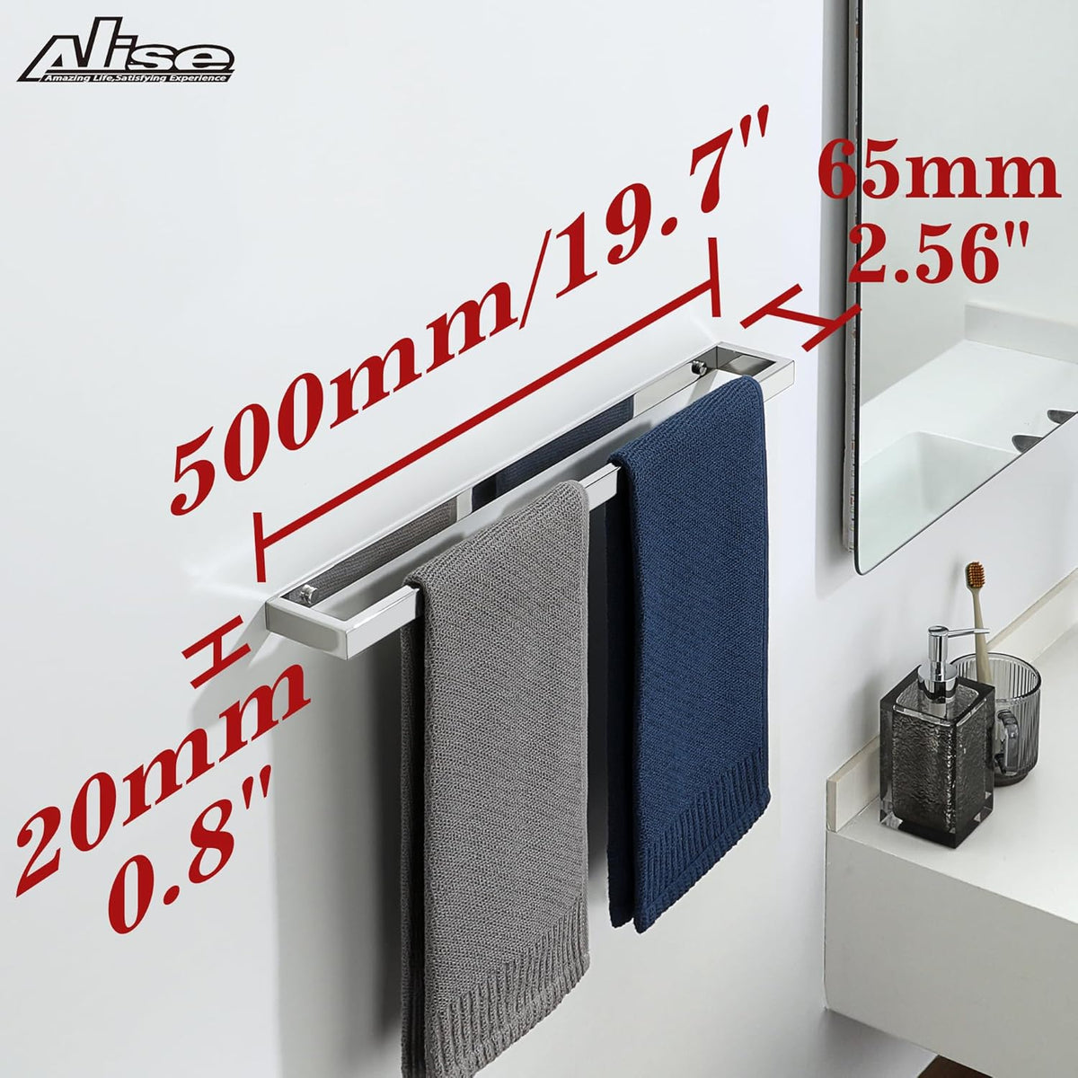 Alise Bath Towel Bar,Wall Mount Towel Holder Towel Rack Towel Hanger for Bathroom Lavatory,20 Inch SUS304 Stainless Steel Towel Rail,Polished Chrome GJF050-C