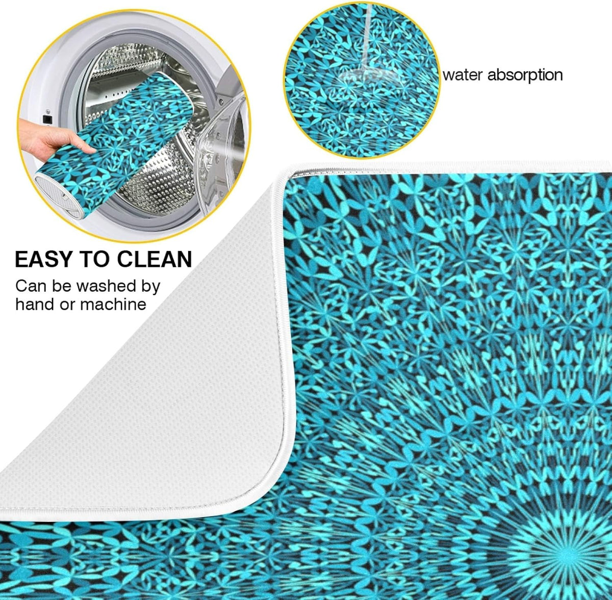 Super Absorbent Dish Drying Mat, Microfiber Fast-Drying Dish Mat, 24" x 18", Kitchen Dish Drying Pad, Mandala Turquoise Teal Blue Green