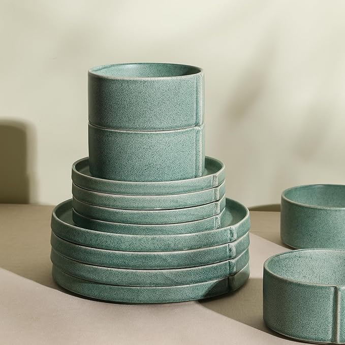 Stone Lain Bao 12-Piece Dinnerware Set Stoneware, Green