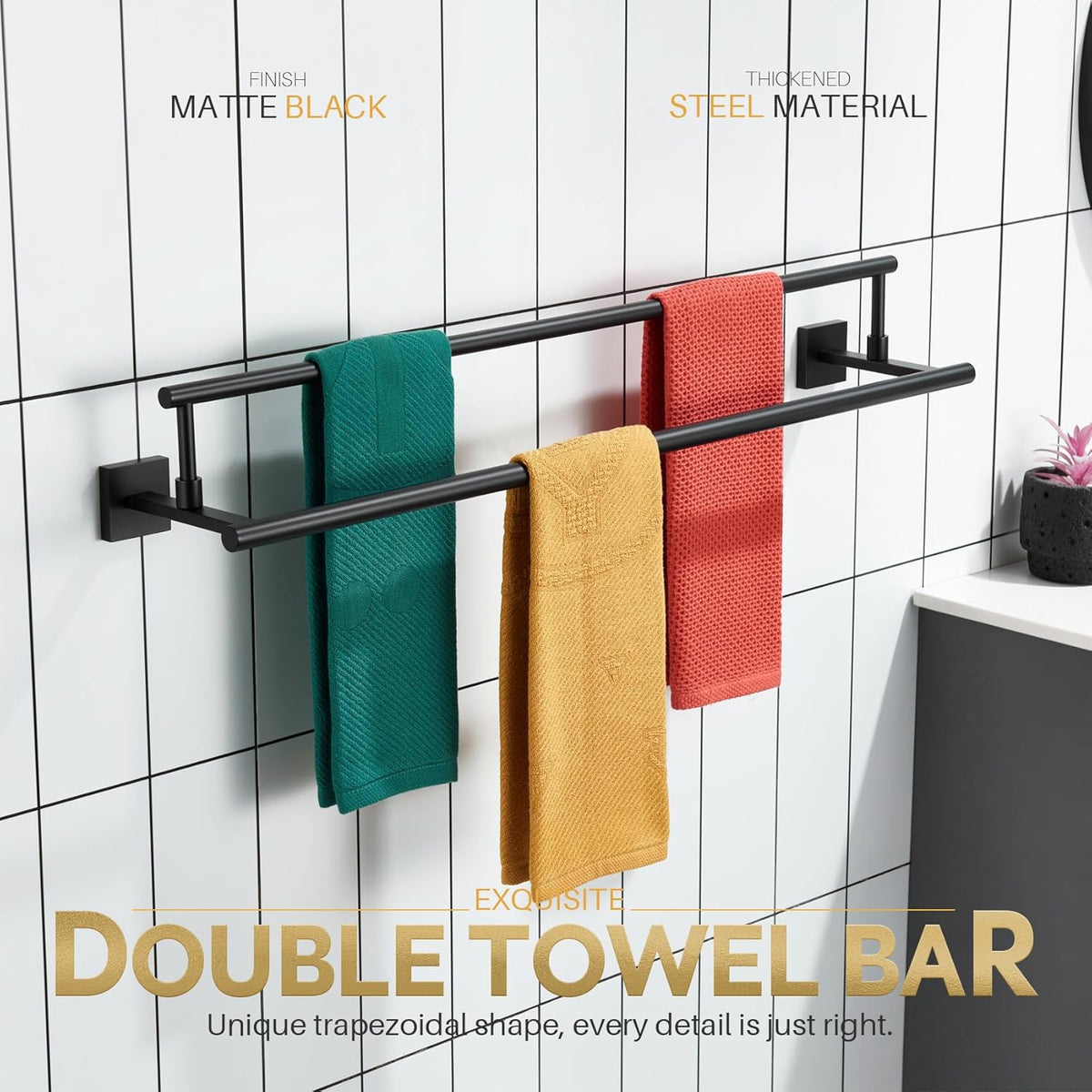 KOKOSIRI Bathroom Towel Bars 32-Inch Double Towel Rails Matte Black Towel Holder Overlength for Kitchen Garage Stainless Steel B5009BK-L32