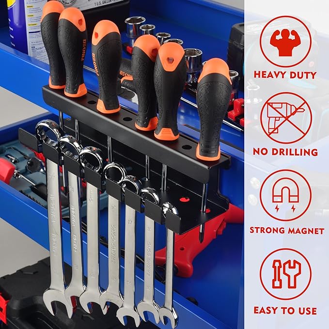 ULIBERMAGNET Magnetic Wrench Holder,Heavy Duty Magnetic Tool Holder,Wrench Screwdriver Shear Organizer Rack Magnetic Mount Tools Rack for Garage,Tool Cart,Pegboards,Workbench