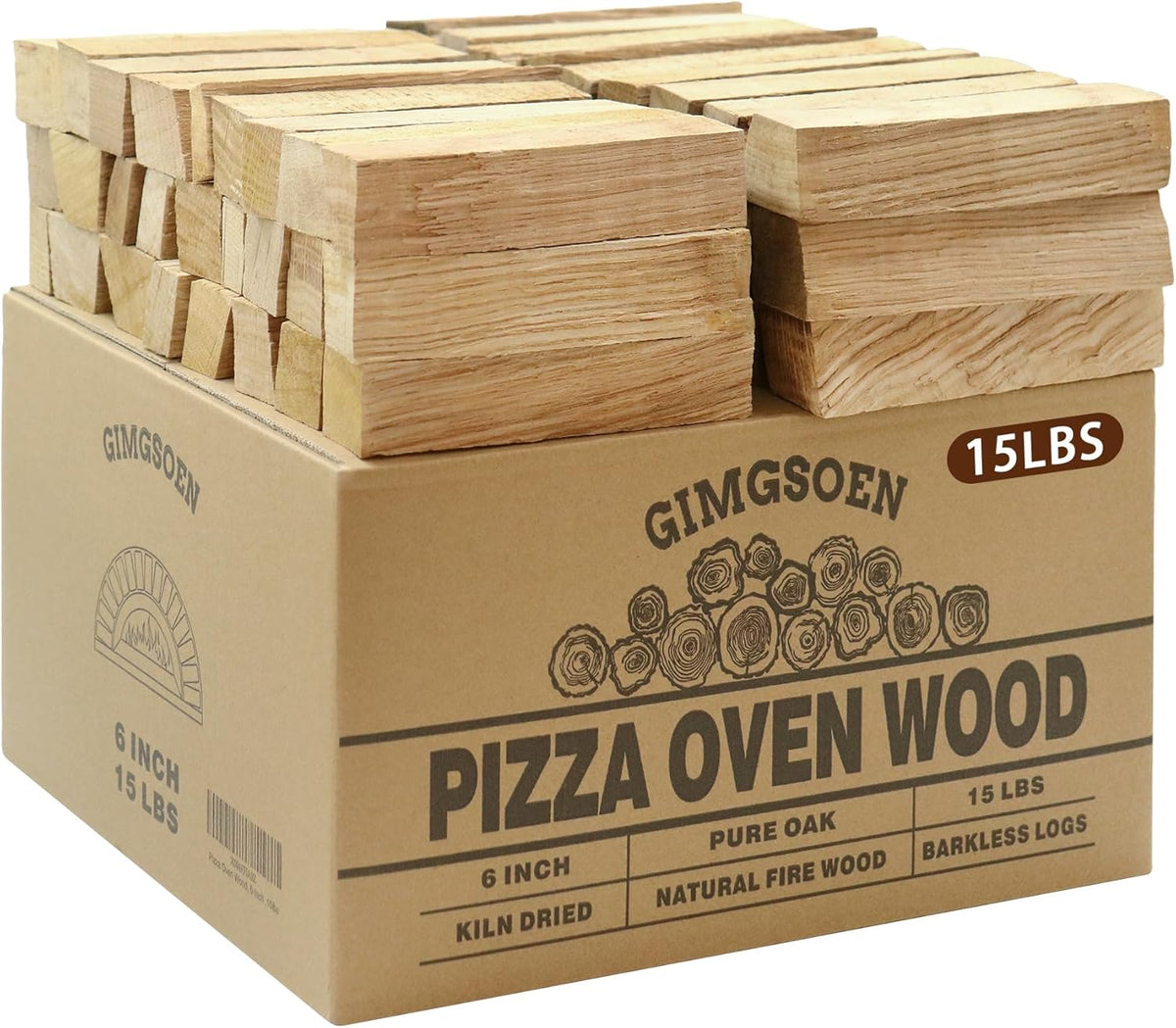Pizza Oven & Cooking Wood – Mini Kiln-Dried Oak, 6-Inch Logs, 15lb Box – Bark-Free Firewood for Ooni, Gozney, Solo Stove & More – High Heat, Long-Lasting Burn for Grilling, BBQ & Smoking