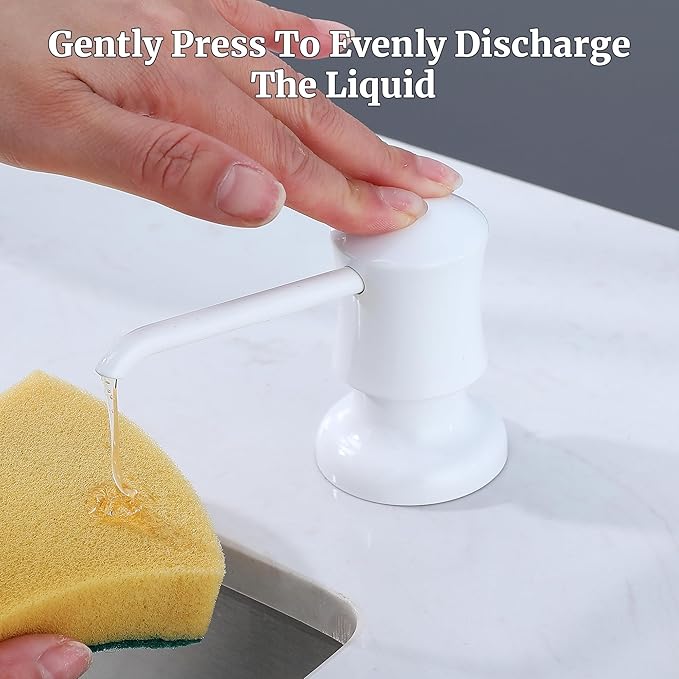White Sink Soap Dispenser for Kitchen Sink (White), Built-in and Refill-from-Top Design with Liquid Hand & Dish Soap Bottle