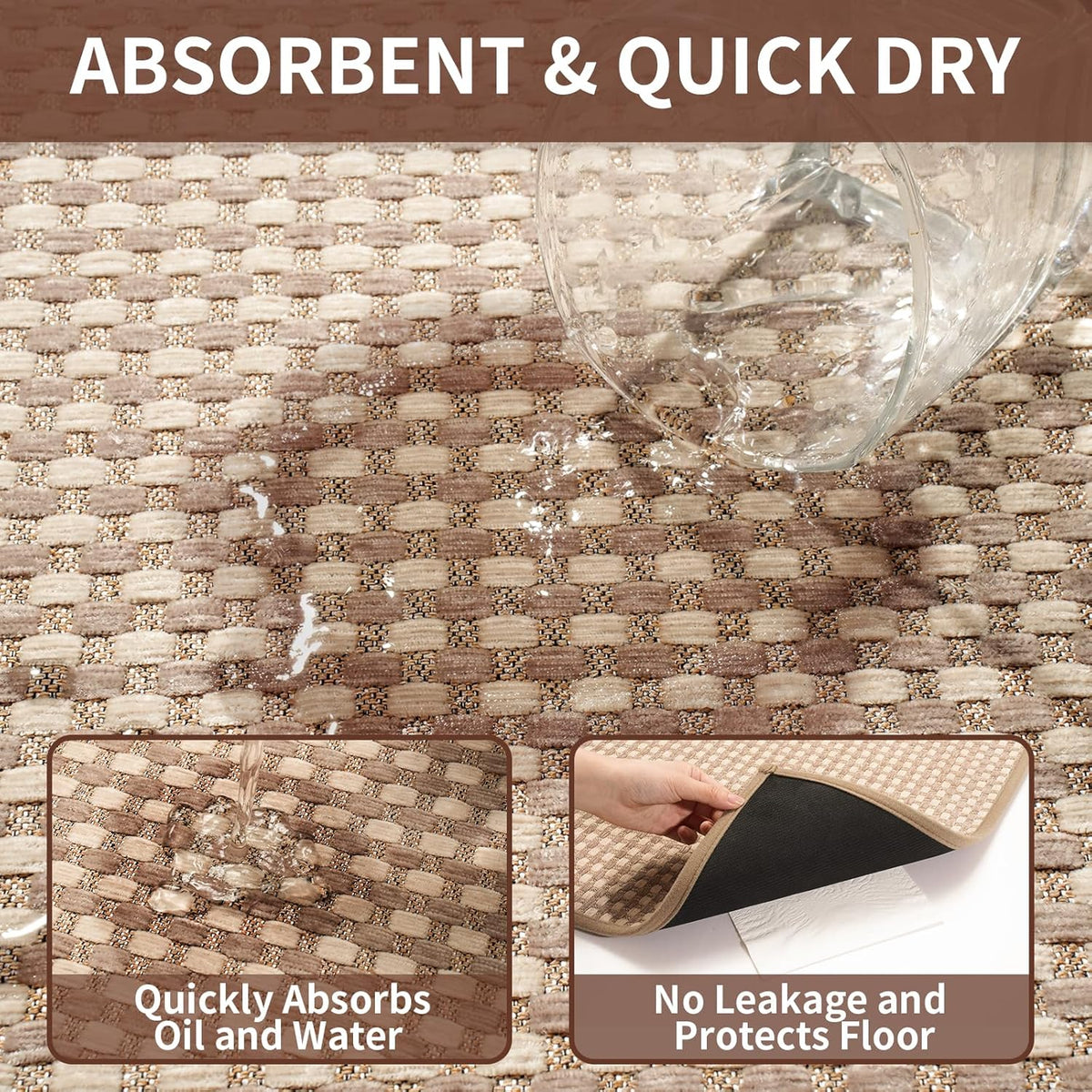 Long Kitchen Runner Rugs Kitchen Mat Non Slip Washable, Super Absorbent Soft Chenille Braided Kitchen Mats for Floor, Rubber Backing Kitchen Floor Sink Standing Mat, Easy Clean, Brown 24"x71"