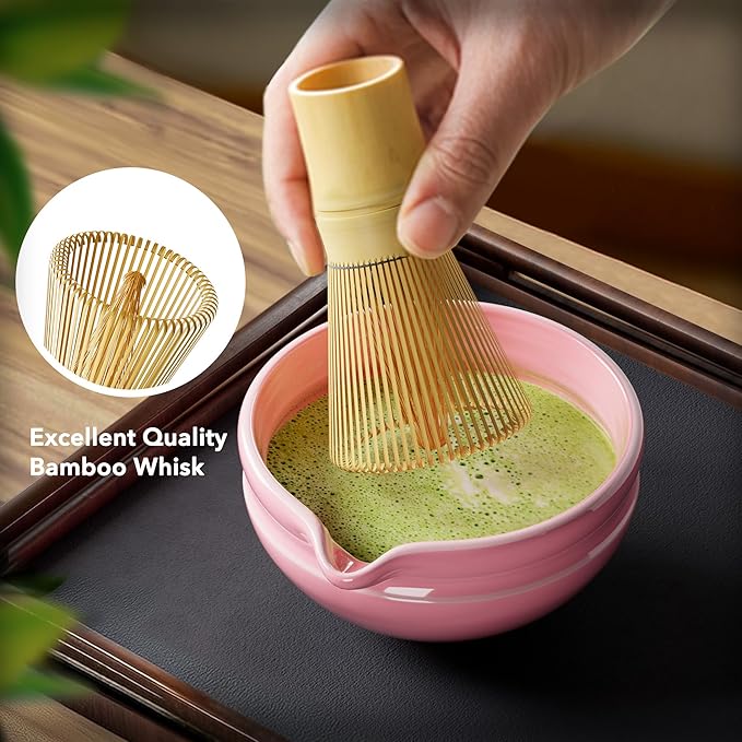 7 Pcs Matcha Whisk Set, Perfect Matcha Kit for Matcha Lovers Includes Ceramic Bowl, Bamboo Whisk, Holder, Scoop, Sifter & Cloth