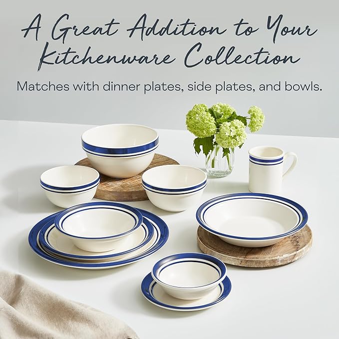 Portmeirion Potter's Stripe Dinner Plate (Set of 4) - 10.5" Earthenware Plates with Classic Striped Rim - Microwave, Dishwasher, Freezer, Oven Safe - Ideal Modern Dinnerware Set (Blue Stripe)