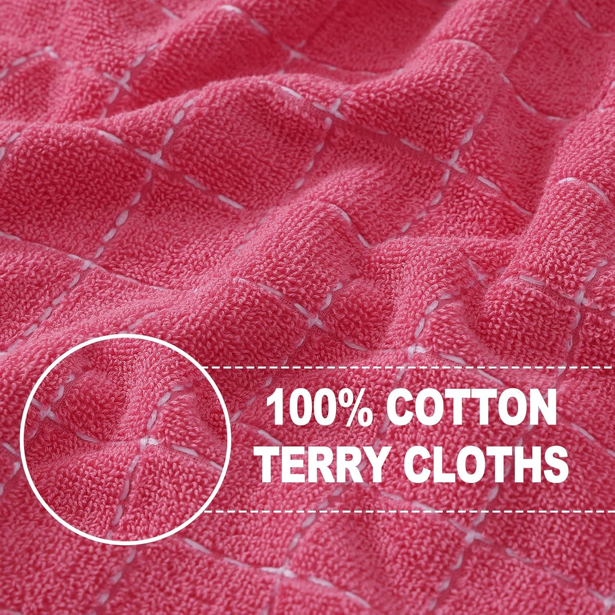 Homaxy 100% Cotton Terry Kitchen Towels(Rose Red, 13 x 28 inches), Checkered Designed, Soft and Super Absorbent Dish Towels, 4 Pack