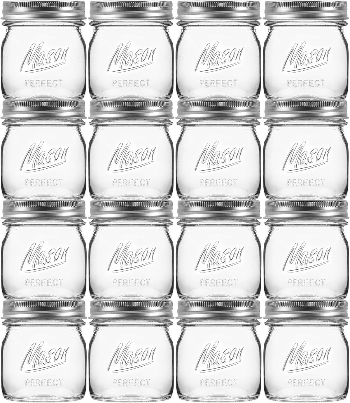 16 Pack 8 oz Mason Jars with Regular Airtight Lids - Glass Canning Jars 8 oz, Mini Mason Jars for Jam, Jelly, Honey, Overnight Oats, Party Favors, Shower Favor, Separable Lids