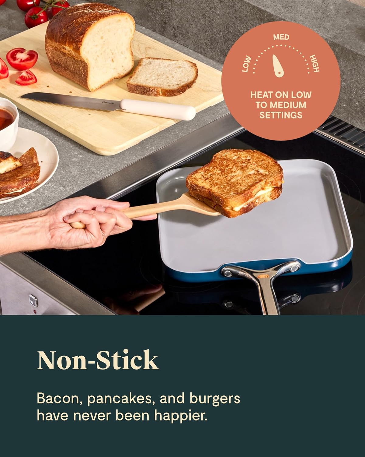 Caraway Griddle Pan & Grill Pan Duo - Non-Stick Ceramic Coated - Non Toxic, PTFE & PFOA Free - Oven Safe & Compatible with All Stovetops – Black