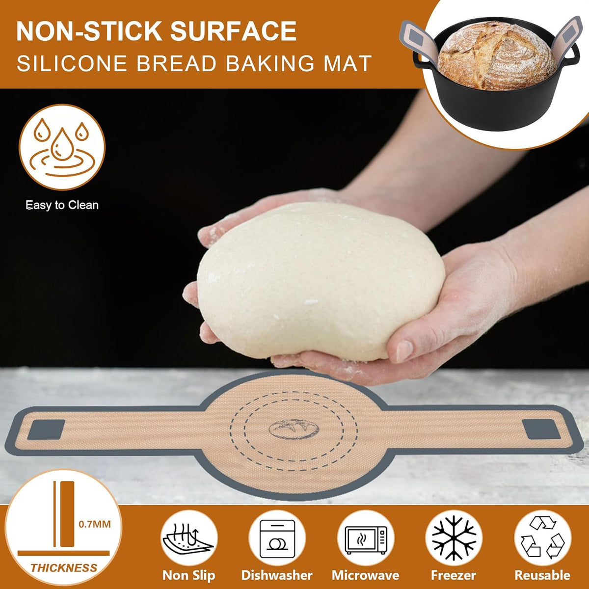 E-far Pre-Seasoned Cast Iron Dutch Oven, 5 Quart 2 in 1 Dutch Oven Pot with Skillet Lid and Silicone Bread Sling, Ideal for Bread Baking, Cooking, Stewing, Frying, Induction & Oven Safe - Black