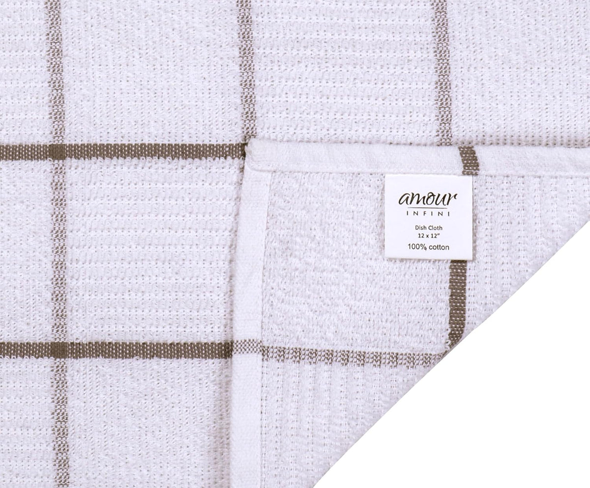 AMOUR INFINI Dish Cloths for Washing Dishes Set of 8 - Highly Absorbent, Super Soft Kitchen Dishcloths - Reusable Quick Dry Dish Rags for Cleaning & Drying Kitchen Linens (12x12 Inch - Brown)