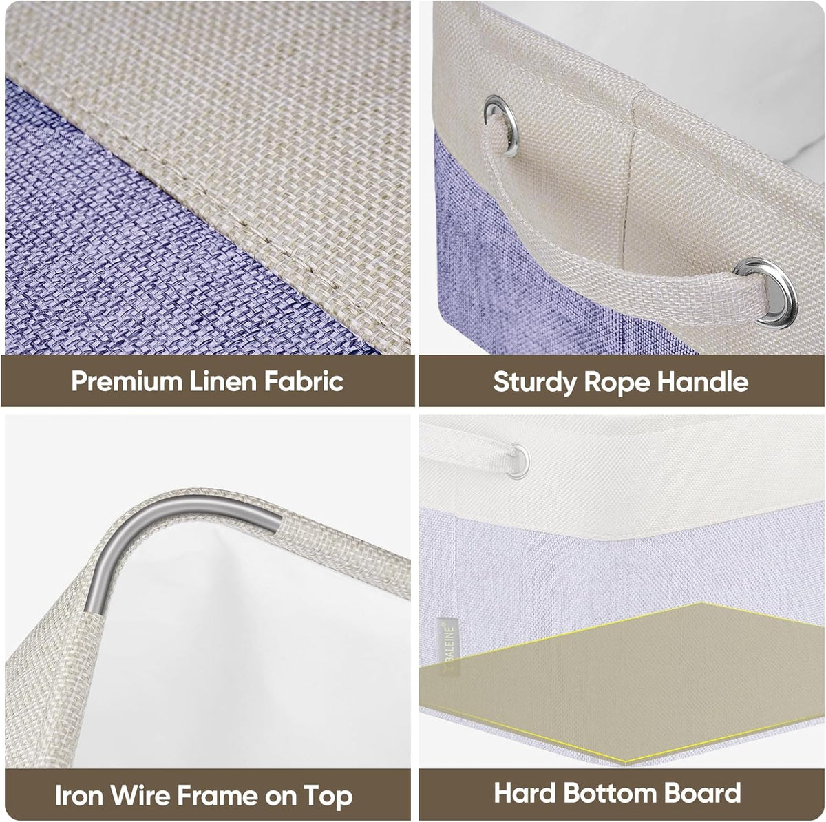 BALEINE 2 Pack Fabric Storage Bins for Shelves, Linen Storage Baskets for Organizing, Decorative Closet Bins for Clothes, Home (Lavender, 12"x8"x8")