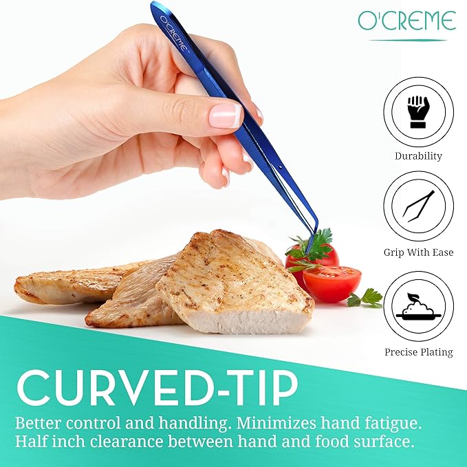 O'Creme Curved Tweezers 6.25 Inch Fine-Point Stainless Steel, Blue