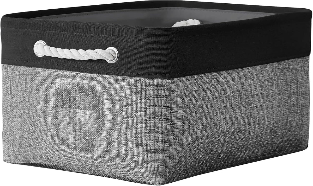 TheWarmHome Storage Basket for Organizing- 16x12x8 inch 1 Pack Fabric Storage Cubes, Bins for Organization for Shelves Organizer Gift Laundry Cloth Toy (Grey & Black)