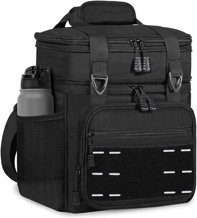 Lunch Box Cooler Bag - Tactical Insulated Lunchbox for Men - Large Soft Expandable Lunch Pail for Adults Work Outdoor Shifts Trips Black 16L