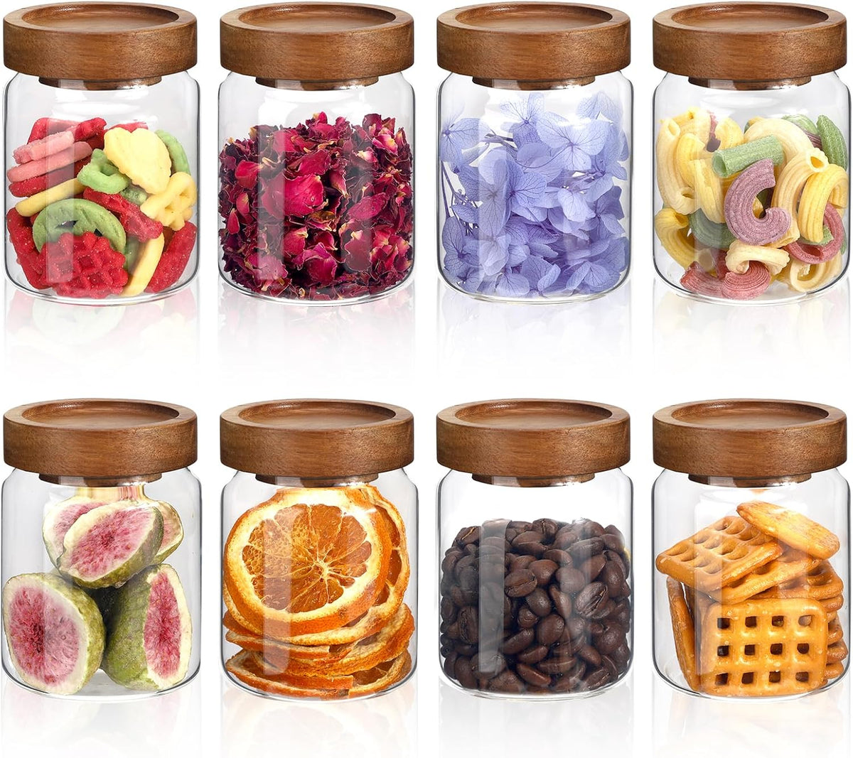 Glass Spice Jar Coffee Sugar Container Airtight Glass Jar Food Storage Canisters Bottle for Kitchen Seasoning Tea Herb Overnight Oats Bar Parfait Snacks (8 * 150ml(5oz))