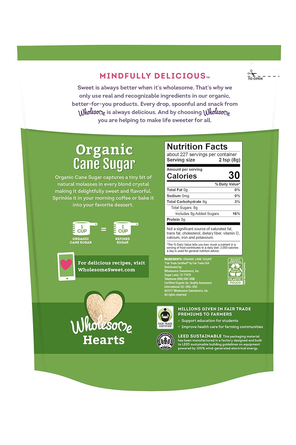 Wholesome Sweeteners 4-Pound Organic Cane Sugar, Fair Trade, Non GMO, Gluten Free & Vegan for Baking and Sweetening, 1 Pack