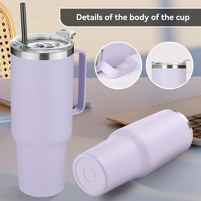 HASLE OUTFITTERS 40 oz Stainless Steel Tumbler with Handle, Vacuum Insulated Tumblers Bulk, Reusable Double Wall Travel Coffee Mug, Durable Powder Coated Water Bottle(Purple, 1)