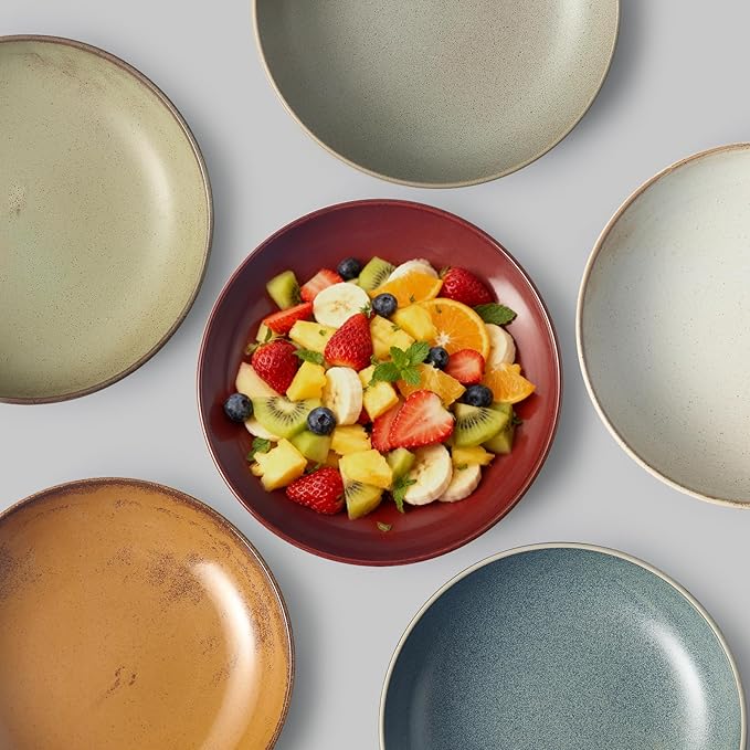 HAPPY KIT 9'' Pasta Bowls, 42oz Pasta Bowls Set of 4, Large Salad Bowl, Ceramic Serving Bowls,Double Reactive Glaze, Ideal for Housewarming, Festivals, Microwave Safe (Ocher)
