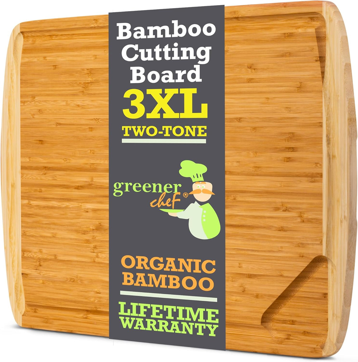 FSC® Certified Organic 30 x 20 Inch Extra Large Bamboo Cutting Board with Lifetime Replacements – 3XL Butcher Block, Oversized Carving & Charcuterie Board, Stovetop Cover for Kitchen Counter Space