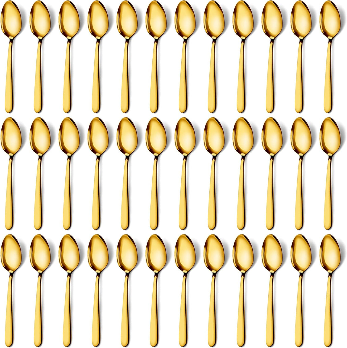 Pleafind 36Pcs Gold Dinner Spoons Set - 7.4 inch, Spoons Silverware, Stainless Steel Spoon, Mirror Polished Tablespoon, Gold Silverware Set for Home, Kitchen, Restaurant, Dishwasher Safe