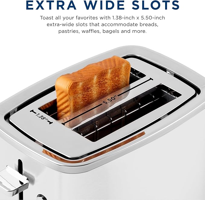 GE 2 Slice Toaster, Extra Wide Slots for Toasting Bagels, Breads, Waffles & More, 7 Adjustable Shade Settings, Removable Crumb Tray, Countertop Kitchen Essentials, 850 Watts, White