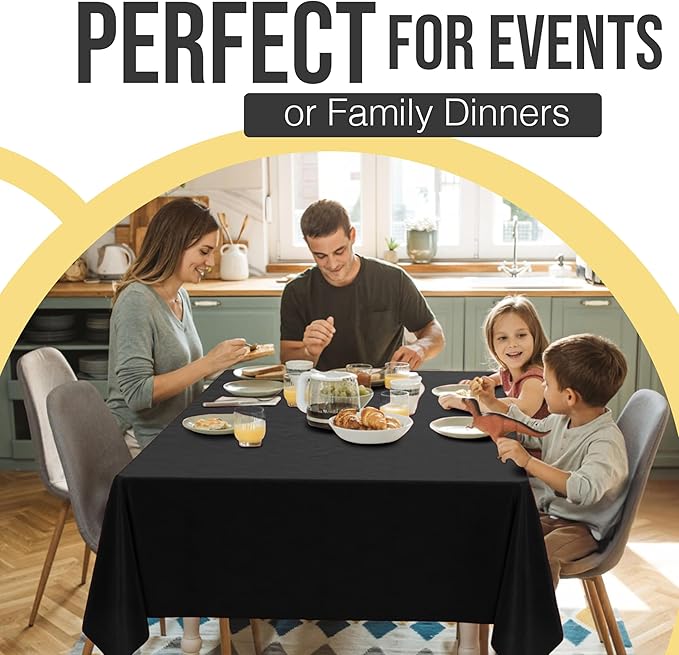 Party Solids 66% Thicker Premium Plastic Table Cloth Rectangle Table Cover 0.5 Mil 12 Pack Black Table Cloth 54 Inch x 108 Inch Disposable Tablecloth Won't Tear Easily Like Cheap Thin Brands