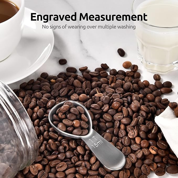 18/8 Stainless Steel Coffee Scoop: U-Taste 1 Tablespoon Metal Measuring Spoon, Short Handled Measure Scooper for Ground Coffee, Bean, Espresso, Powder, for Canister (Silver, 1Tbsp/15ml)
