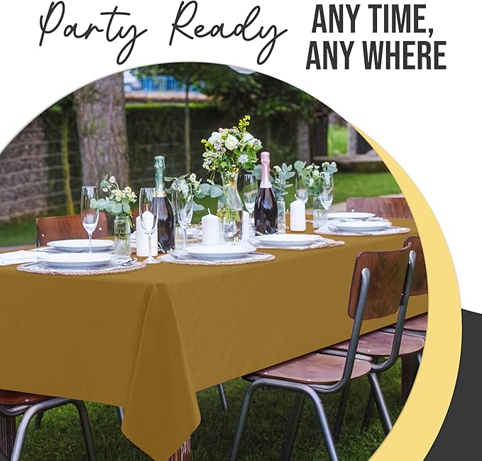 Exquisite 66% Thicker Premium Plastic Table Cloth Rectangle Table Cover 0.5 Mil 12 Pack Gold Table Cloth 54 Inch x 108 Inch Disposable Tablecloth Won't Tear Easily Like Cheap Thin Brands