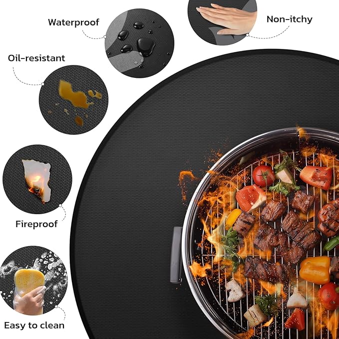 36" Fire Pit Mat for Solo Stove Bonfire: Round Fireproof Under Grill Mat Heat Insulated Indoor Fireplace Pad Protector for Decks, Patios, Grass, BBQ Smoker, Portable Reusable Oil-Proof and Waterproof