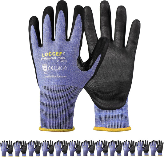 LOCCEF 3 Pairs Safety Work Gloves,Touchscreen Compatible, Superior Dexterity,Level 5/A4 Cut Resistant Work Gloves