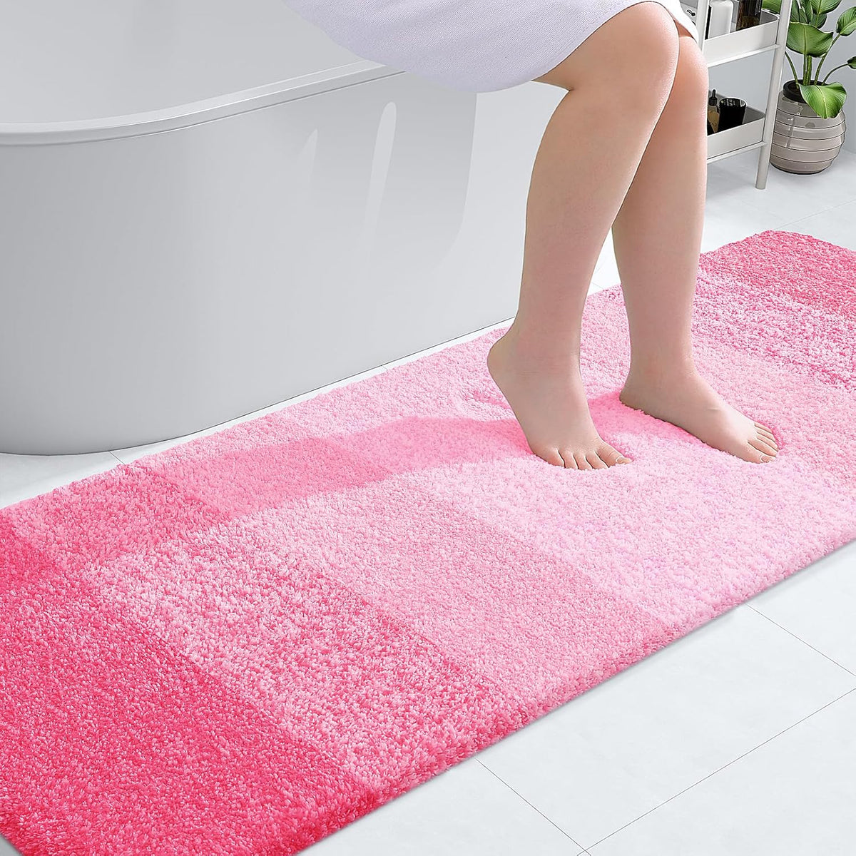 OLANLY Bathroom Runner Rugs 70x24, Extra Soft Absorbent Microfiber Bath Rugs, Rubber Backing, Quick Dry, Machine Washable Bath Mats for Bathroom Floor, Tub and Shower, Home Decor Accessories, Pink