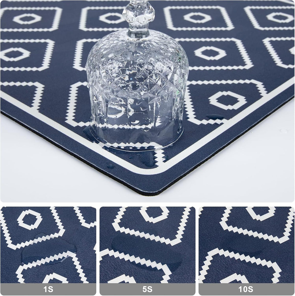 SUEH DESIGN Dish Drying Mat, Absorbent Coffee Mat 19.6 x 11.8 in Quick Dry Kitchen Drying Dish Drain Mat for Kitchen Counter Coffee Bar, Dark Blue