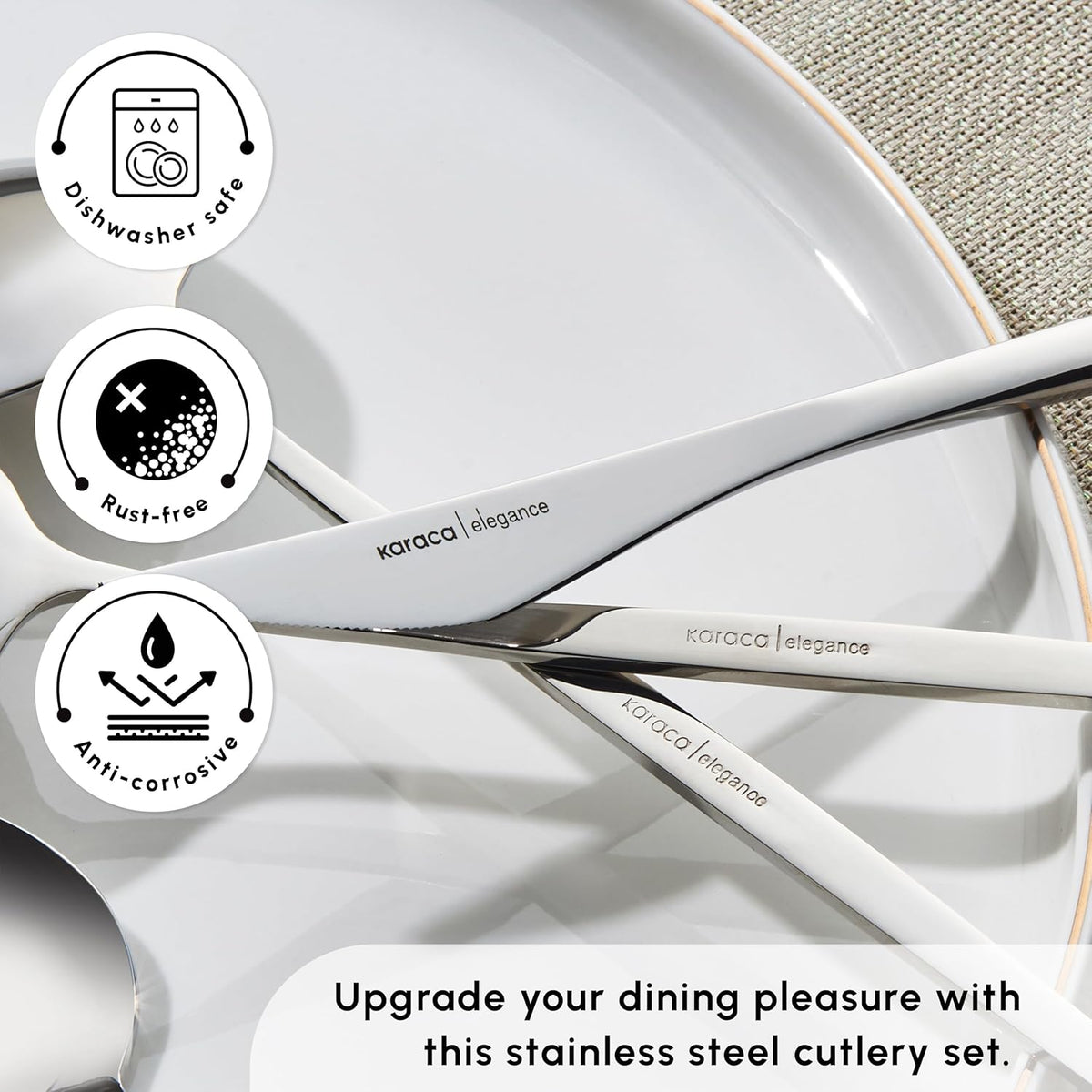 Karaca New Porto Elegance 60-Piece Cutlery Set for 12 People, Tablespoons, Table Forks, Premium Quality, Healthy and Hygienic, Modern Design, Stainless Steel Cutlery Set