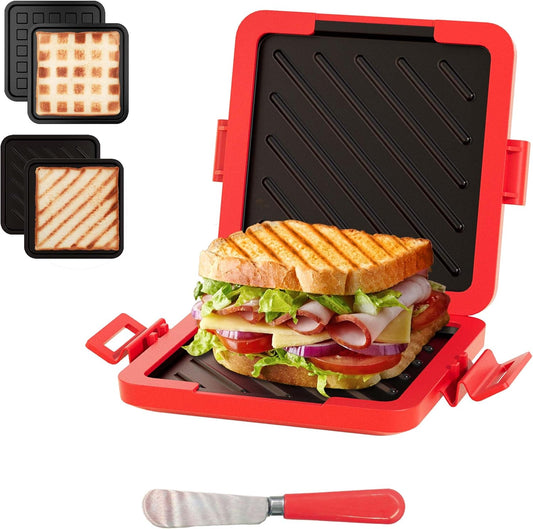 Microwave Grilled Cheese & Breakfast Maker - Fast Cook Waffle, Panini & Sandwich Press (<5 Min), Microwave Cookware, Dishwasher Safe,Easy Clean,2-in-1 Set(4 PCS)