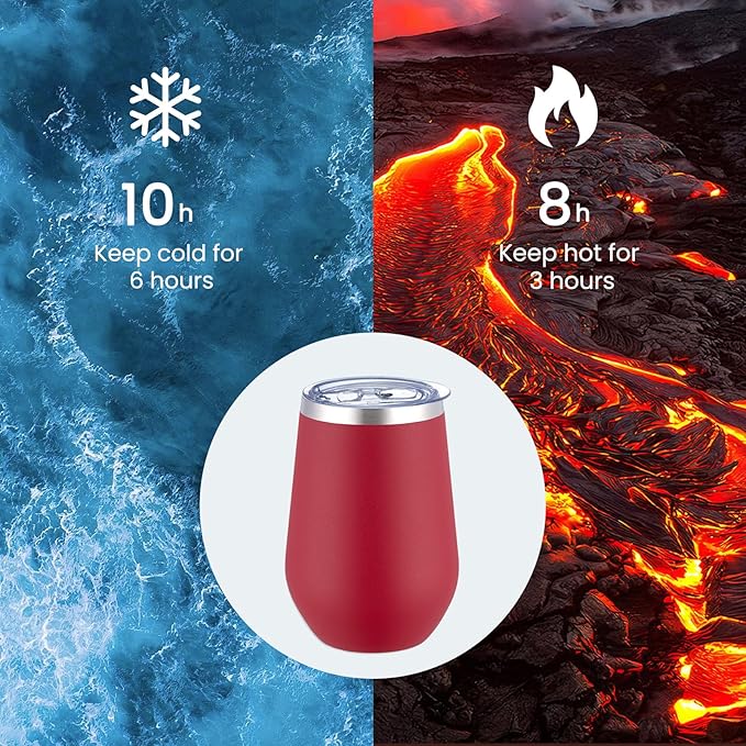 MEWAY 12oz Stainless Steel Wine Tumbler with Lid and Straw - Double Wall Vacuum Stainless Steel Coffee Mug, Gift for Woman Under 10 dollars(Red,1)