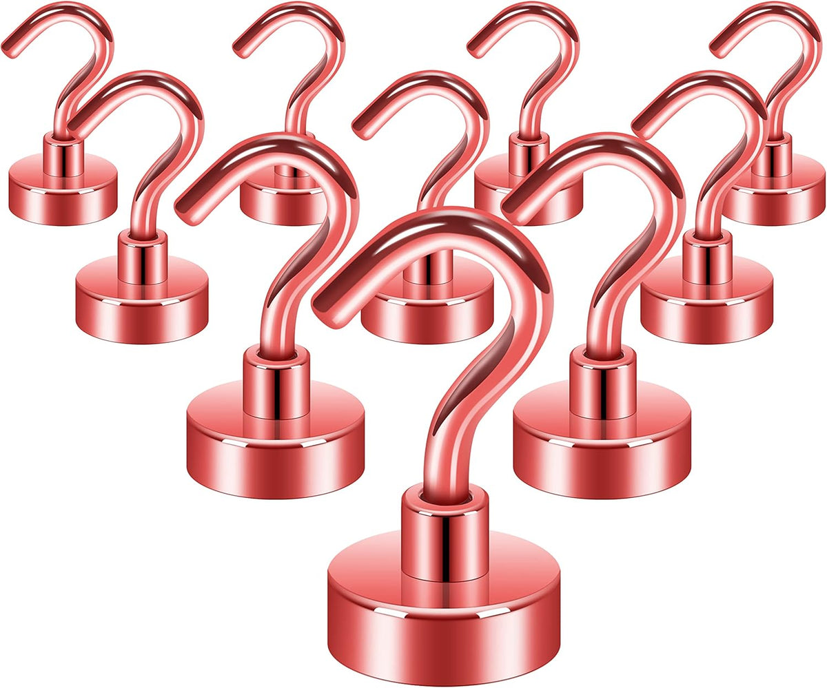 Neosmuk Magnetic Hooks,30lb+ Heavy Duty Earth Magnets with Hook for Refrigerator, Extra Strong Cruise Hook for Hanging, Magnetic Hanger for Cabins, Grill (Red, 10 Pack