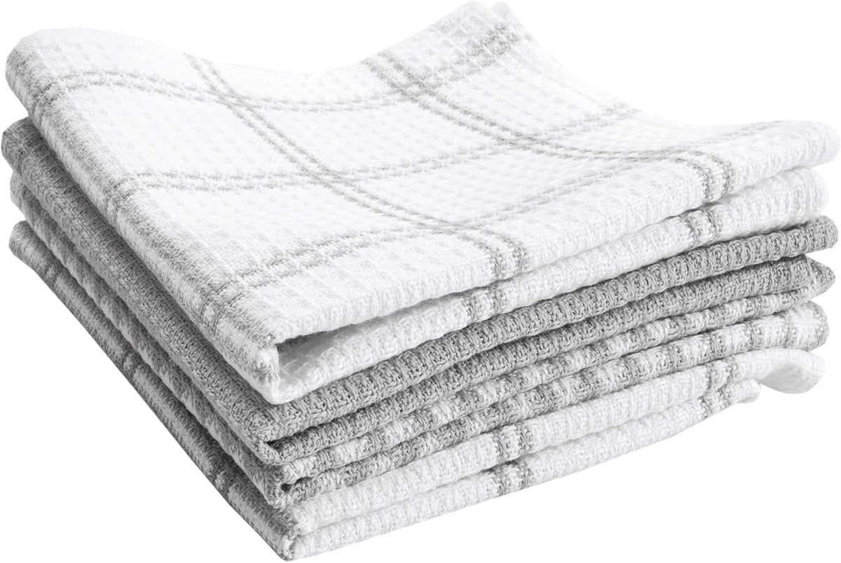 T-FAL Premium Waffle Dish Cloths: Highly Absorbent, Super Soft Long Lasting - 100% Cotton, 12"x13" Flat Waffle Dish Towel for Cleaning & Drying Dishes, (4-Pack), Grey