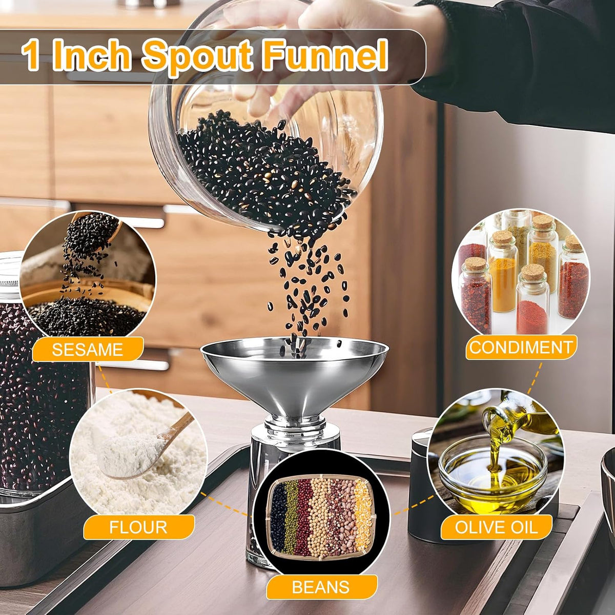 Kitchen Funnel, Stainless Steel funnels for Kitchen use Filling Bottles, one-Piece Funnel is Seamless and can be Used to Transfer Oils, Spices, and Powder mixes, and is Easy to Clean