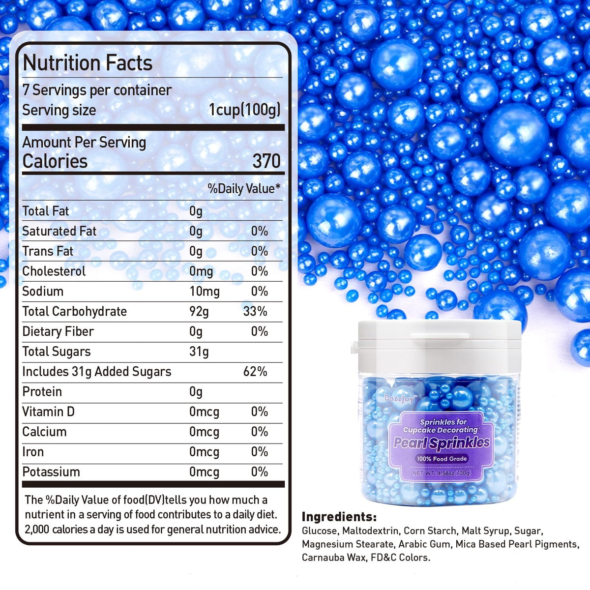 Edible Navy Blue Pearl Sugar Sprinkles, 130g/4.58oz, Blue Pearls Sprinkles for Cake Decorating, Cupcake Toppers, Cake Decorations