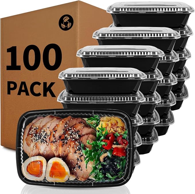 Meal Prep Container, 90 Pack 32 oz Food Storage Containers with Lids, Disposable Bento Box Reusable Plastic Lunch Box, BPA Free Take-Out Box Microwave Dishwasher Freezer Safe